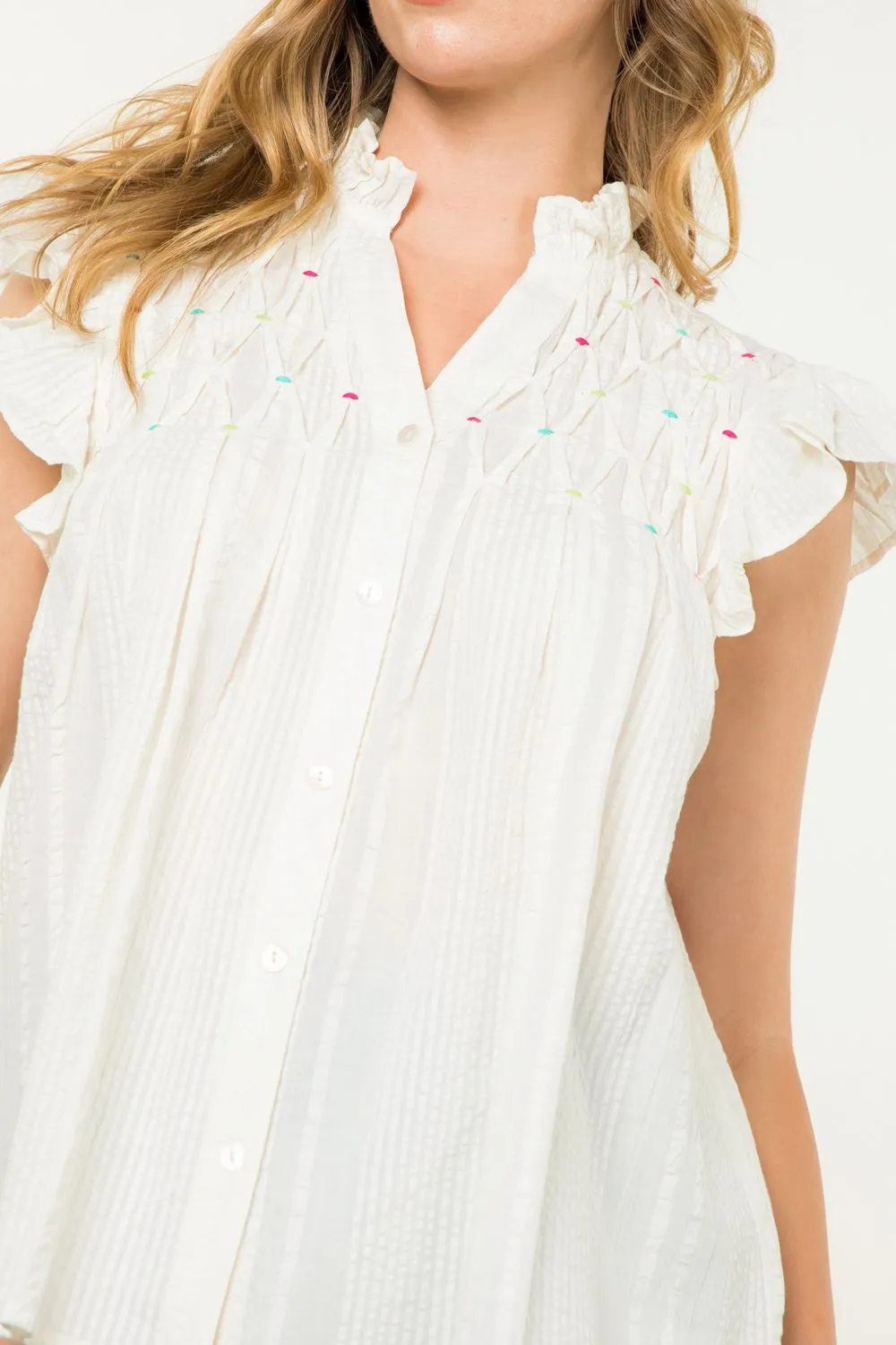 Embroidered Button Down Top