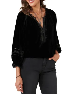 Embroidered Velvet Blouse - Black FINAL SALE