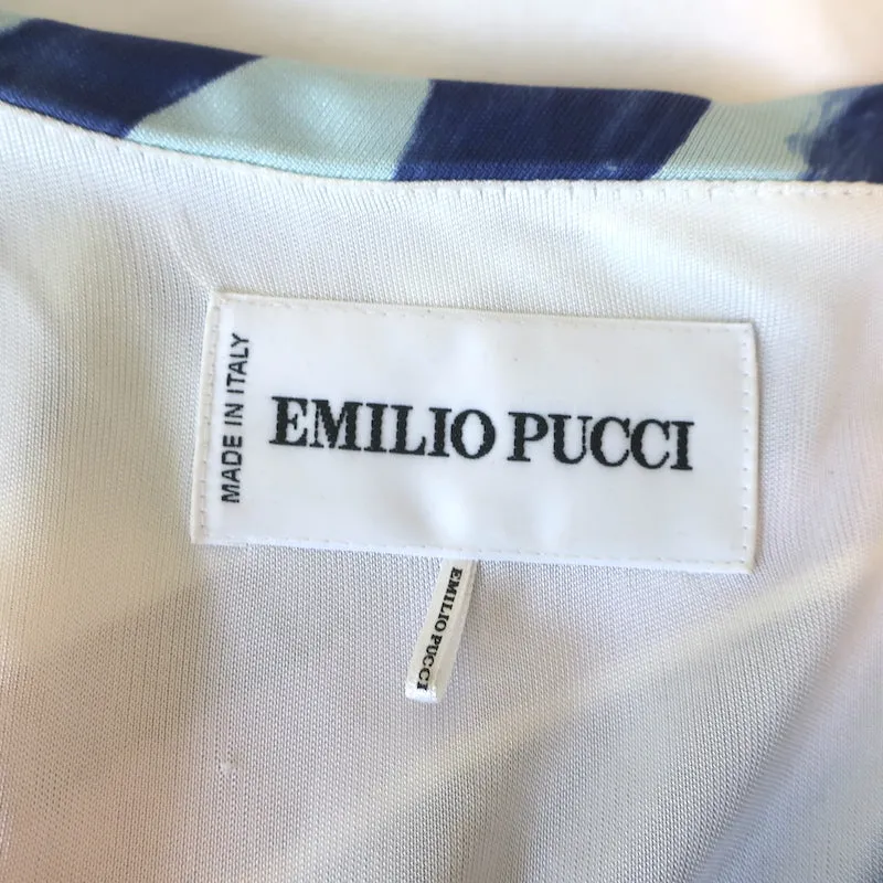 Emilio Pucci Draped Jersey Mini Dress Blue/Purple Printed Silk Size US 6