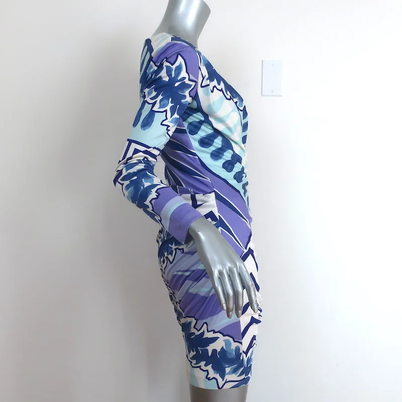 Emilio Pucci Draped Jersey Mini Dress Blue/Purple Printed Silk Size US 6