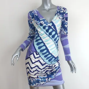 Emilio Pucci Draped Jersey Mini Dress Blue/Purple Printed Silk Size US 6