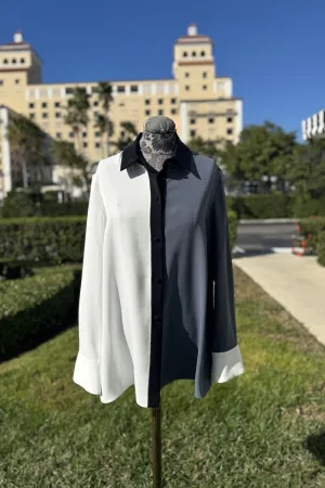 Emmelle Luxurious Crepe Button Down Blouse in Pearl, Charcoal, and Storm