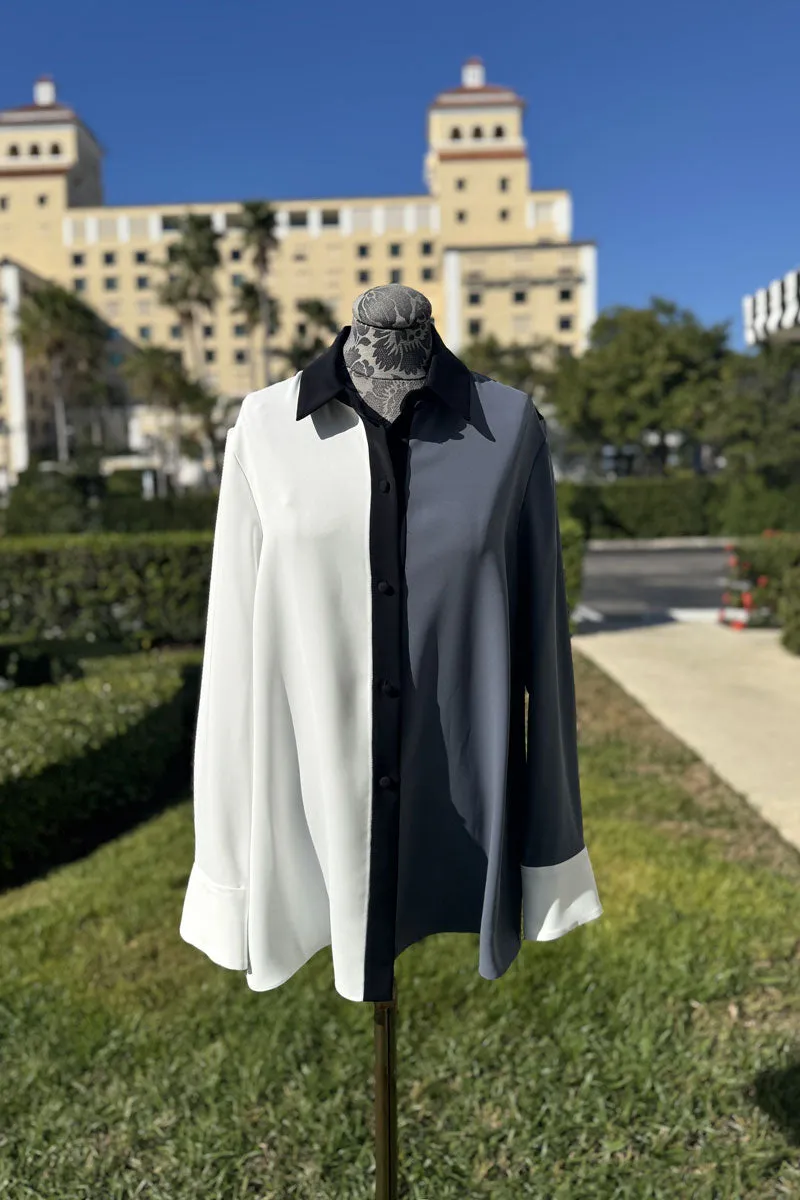 Emmelle Luxurious Crepe Button Down Blouse in Pearl, Charcoal, and Storm