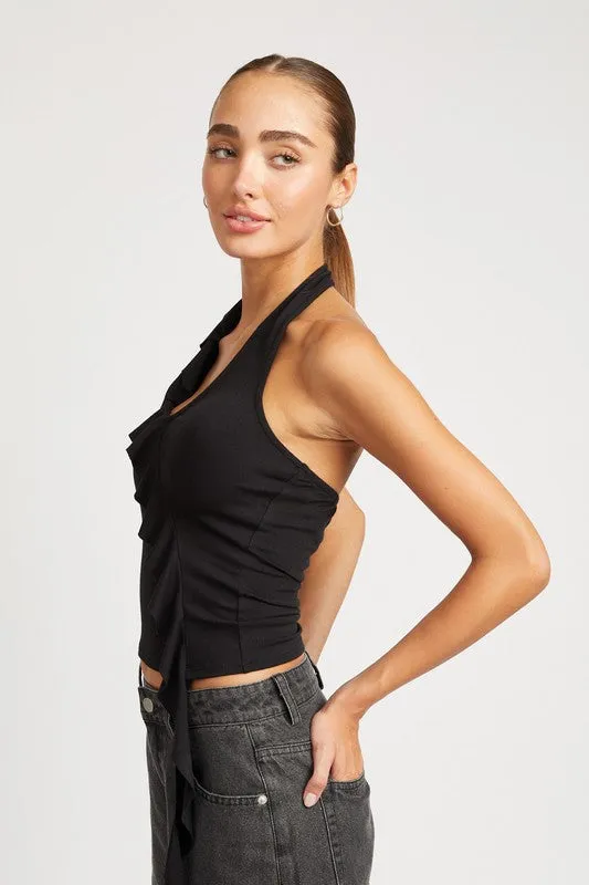 Emory Park RUFFLED HALTER TOP