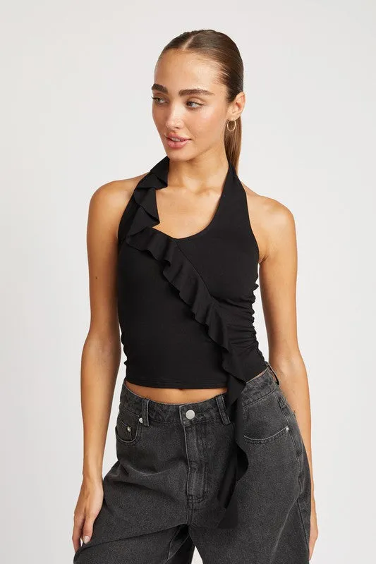 Emory Park RUFFLED HALTER TOP