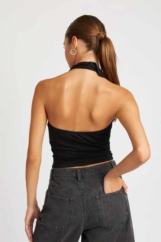 Emory Park RUFFLED HALTER TOP