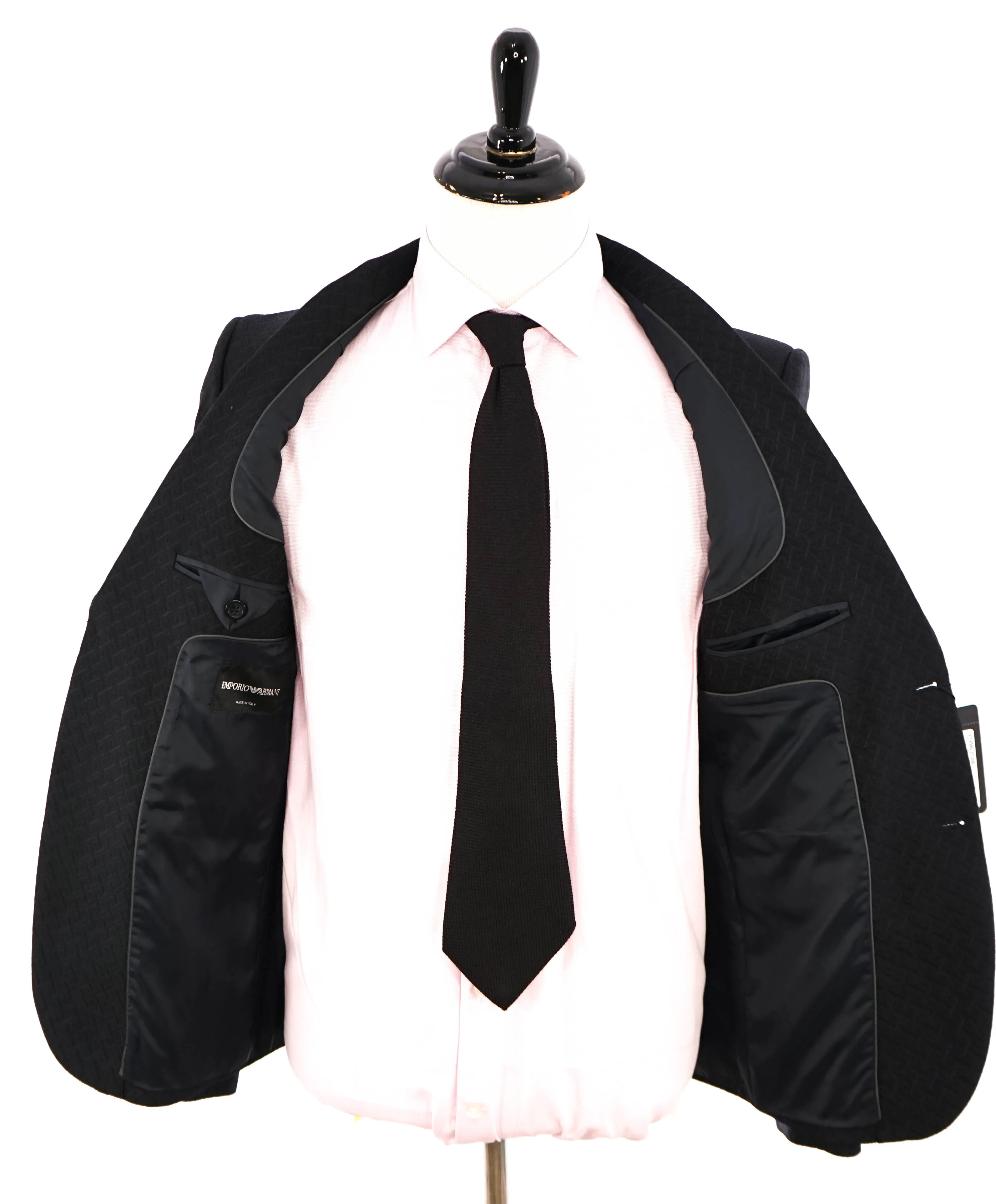 EMPORIO ARMANI - Black Geometric Textured Weave UNIQUE PREMIUM Suit - 40R