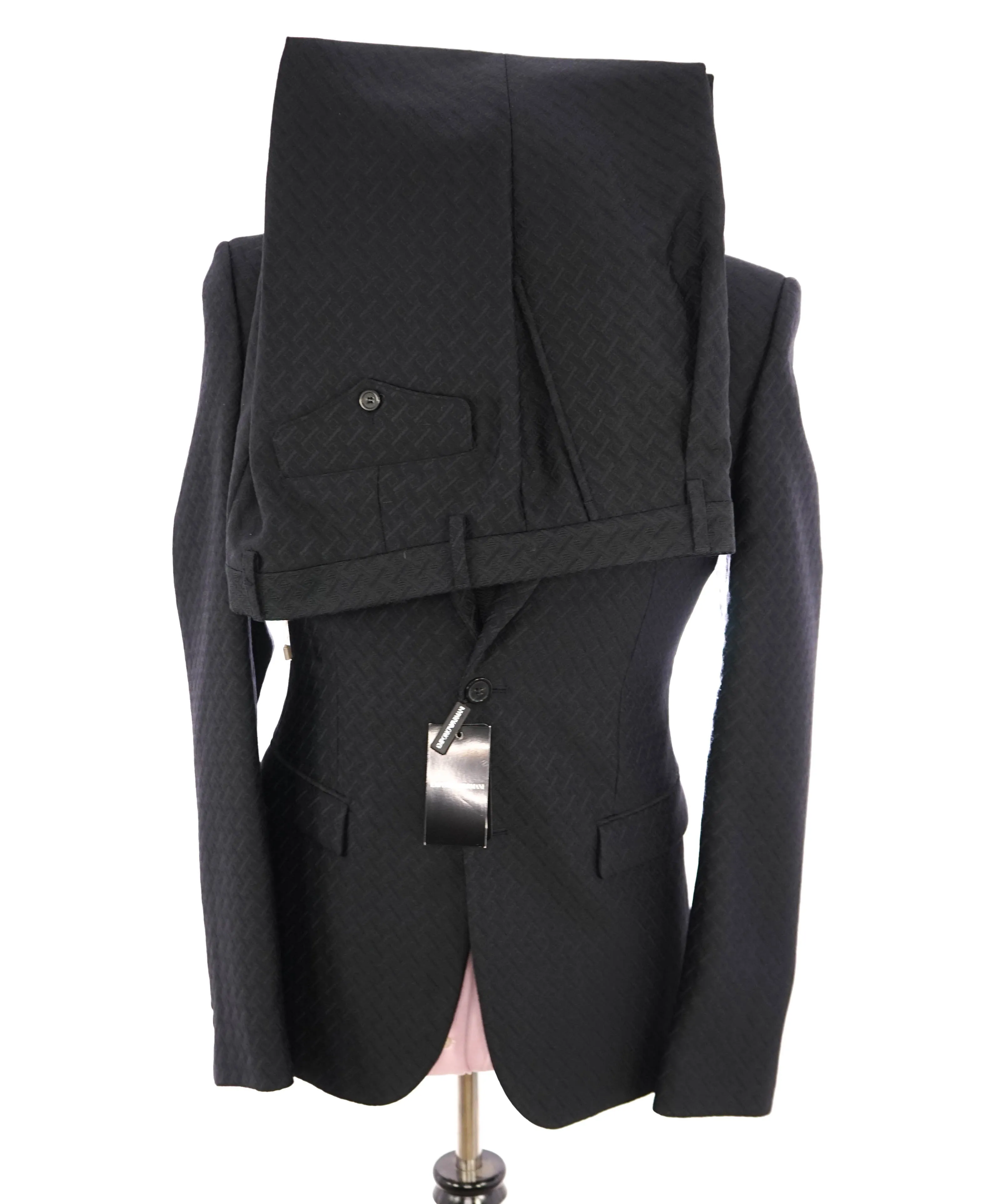 EMPORIO ARMANI - Black Geometric Textured Weave UNIQUE PREMIUM Suit - 40R