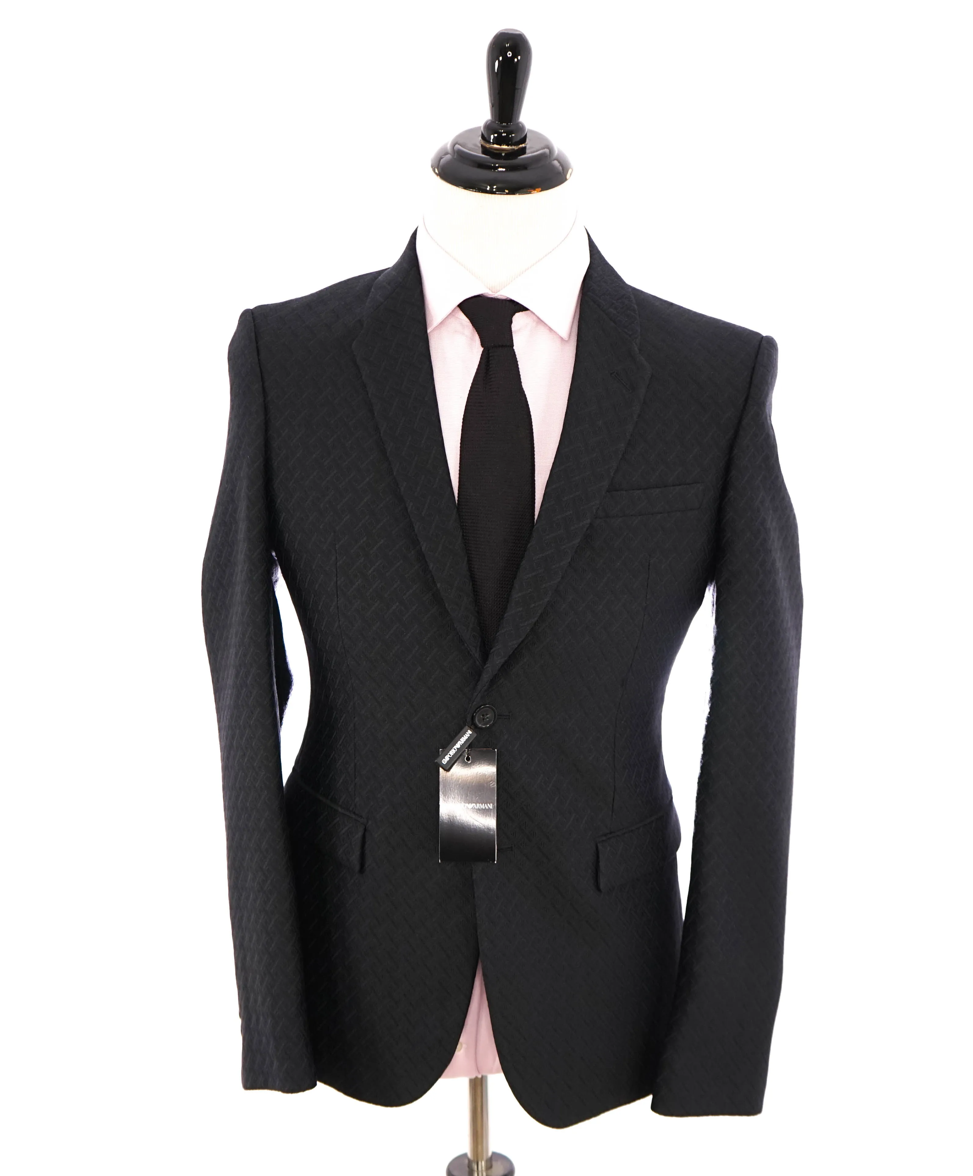 EMPORIO ARMANI - Black Geometric Textured Weave UNIQUE PREMIUM Suit - 40R