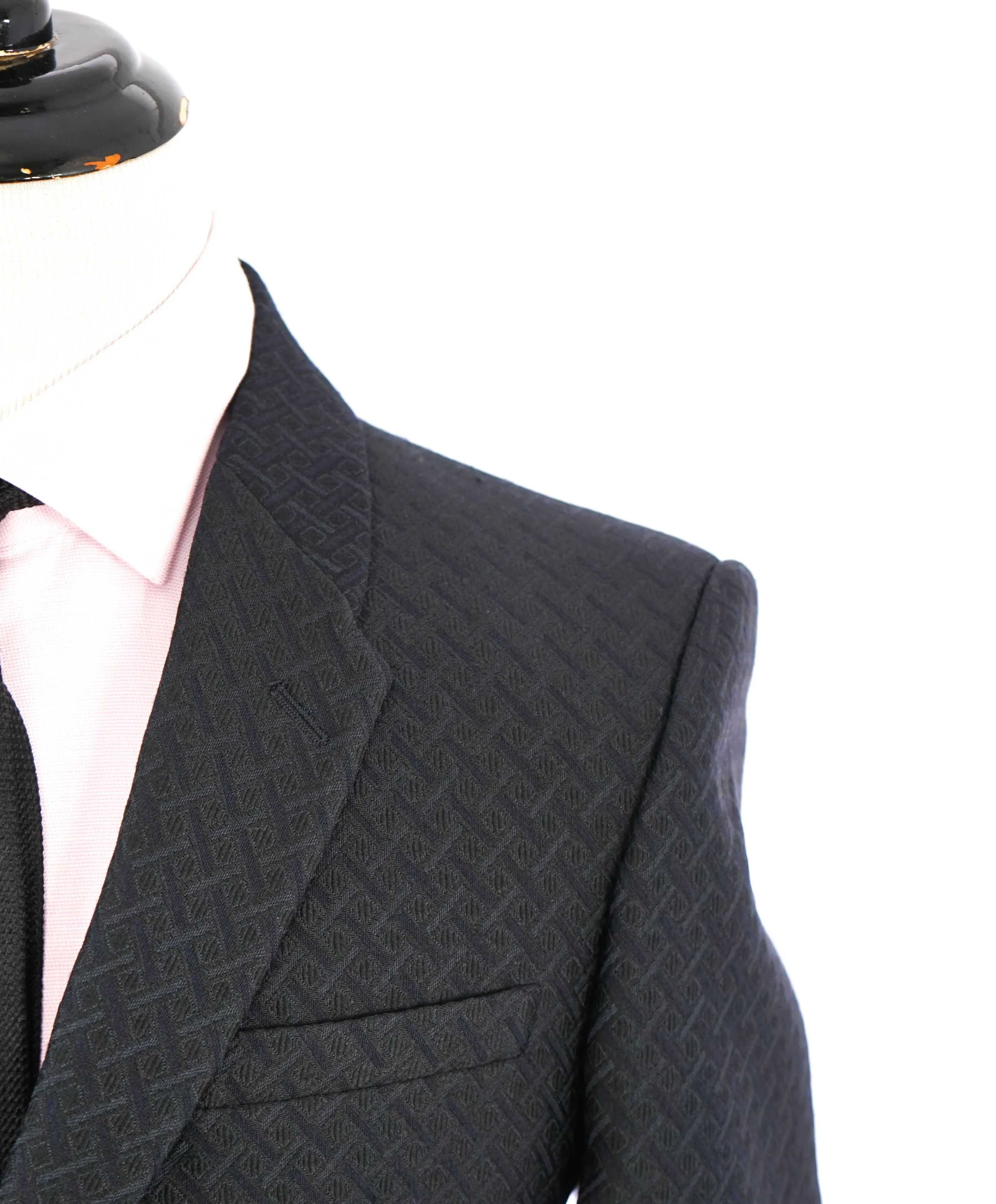 EMPORIO ARMANI - Black Geometric Textured Weave UNIQUE PREMIUM Suit - 40R