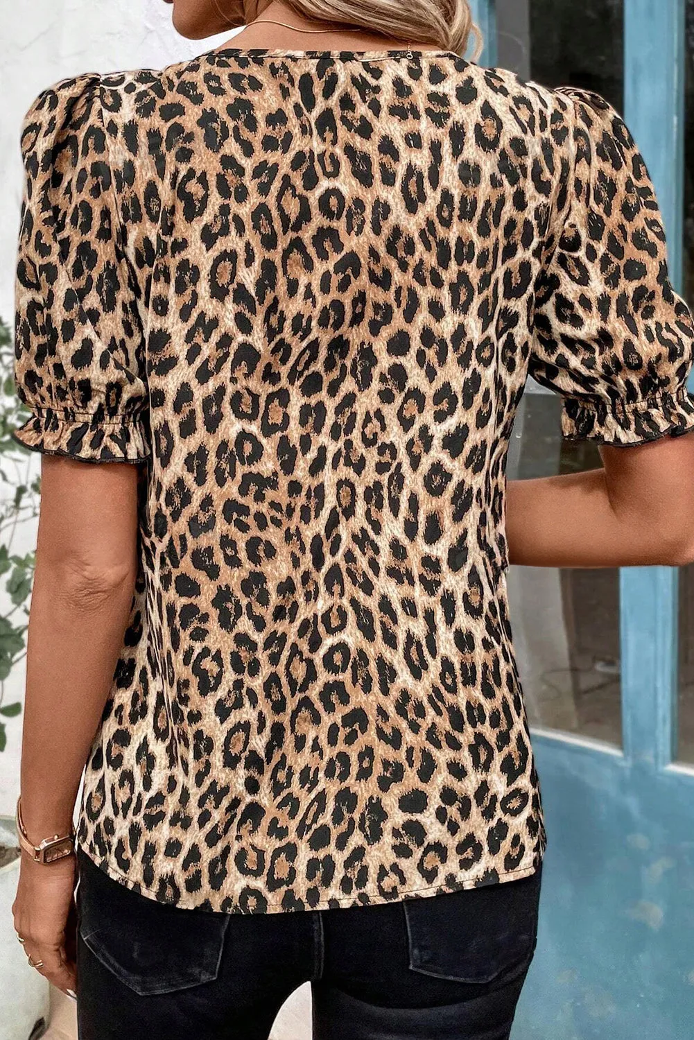 Fierce By Nature Ruffled Neck Puff Short Sleeve Top