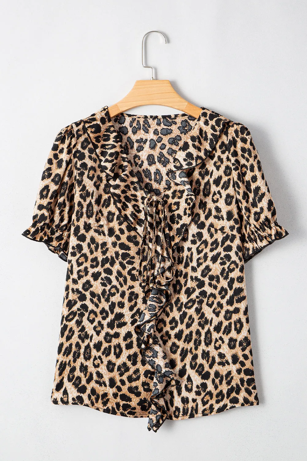 Fierce By Nature Ruffled Neck Puff Short Sleeve Top