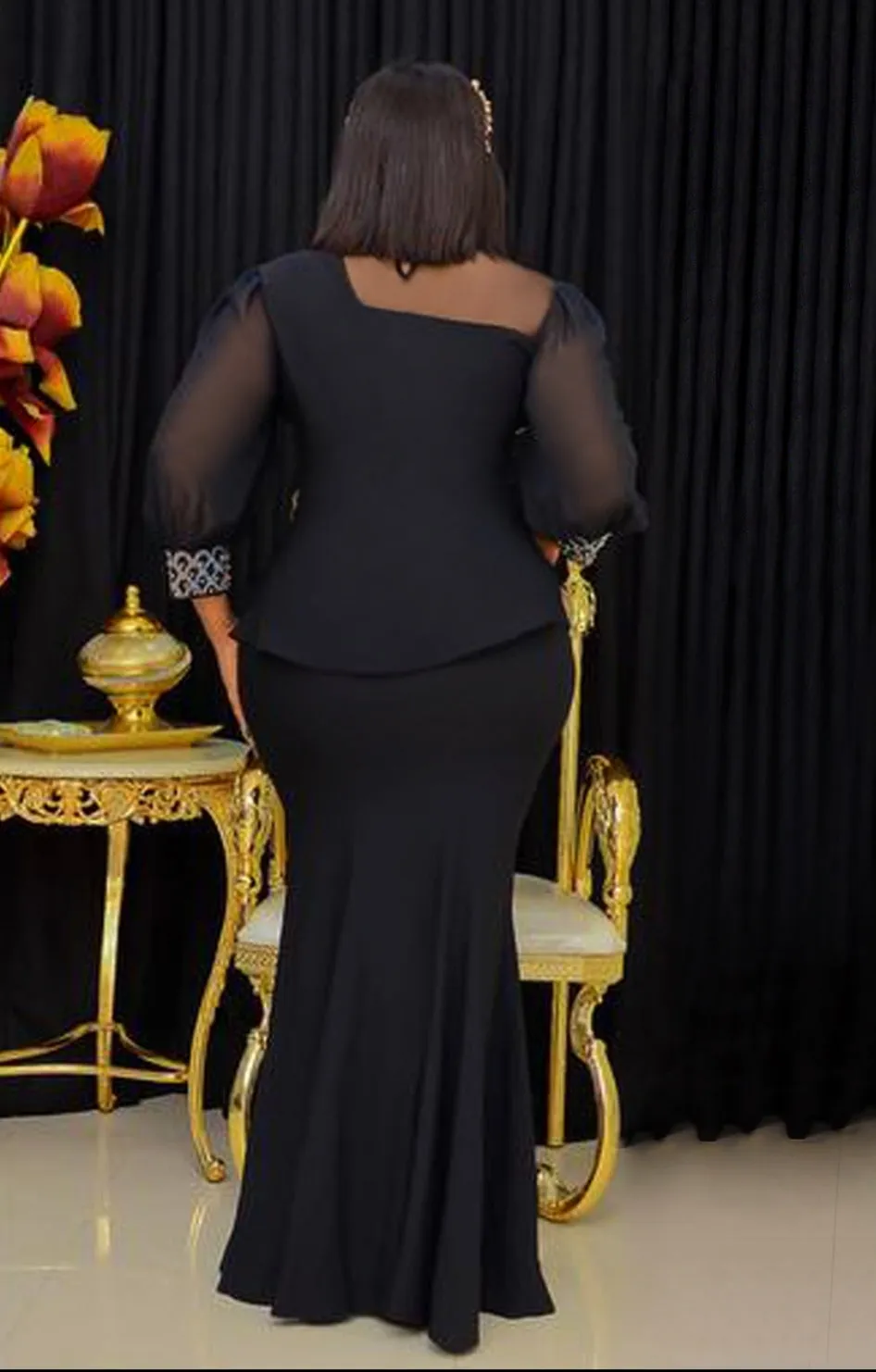 FINAL SALE! Dione- 2pcs Gemstone Blouse/Floor Length Skirt Set (CLEARANCE OUTLET! Final Sale/No Return/No Exchange!)