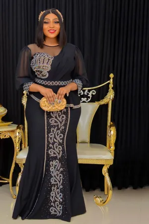 FINAL SALE! Dione- 2pcs Gemstone Blouse/Floor Length Skirt Set (CLEARANCE OUTLET! Final Sale/No Return/No Exchange!)