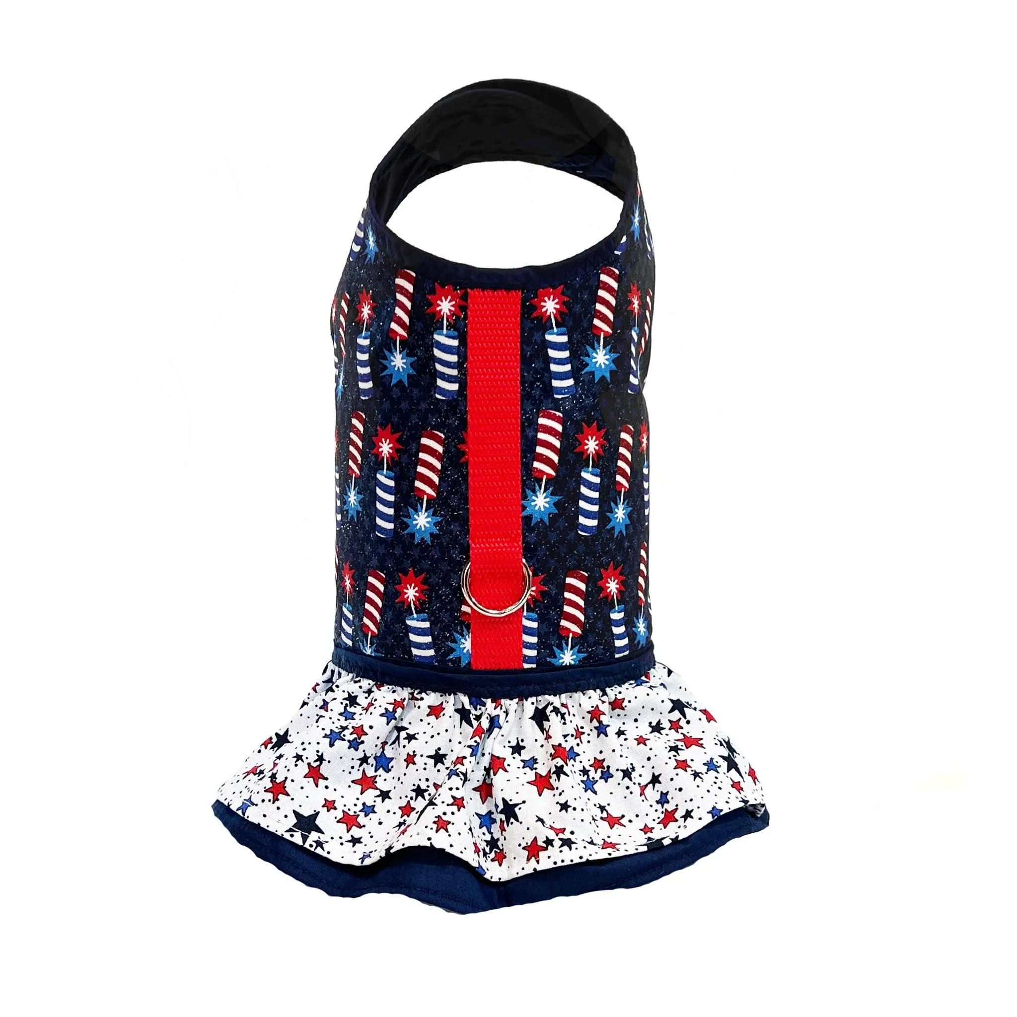 Firecracker July 4th Print Ruffled Dog Vest Harness