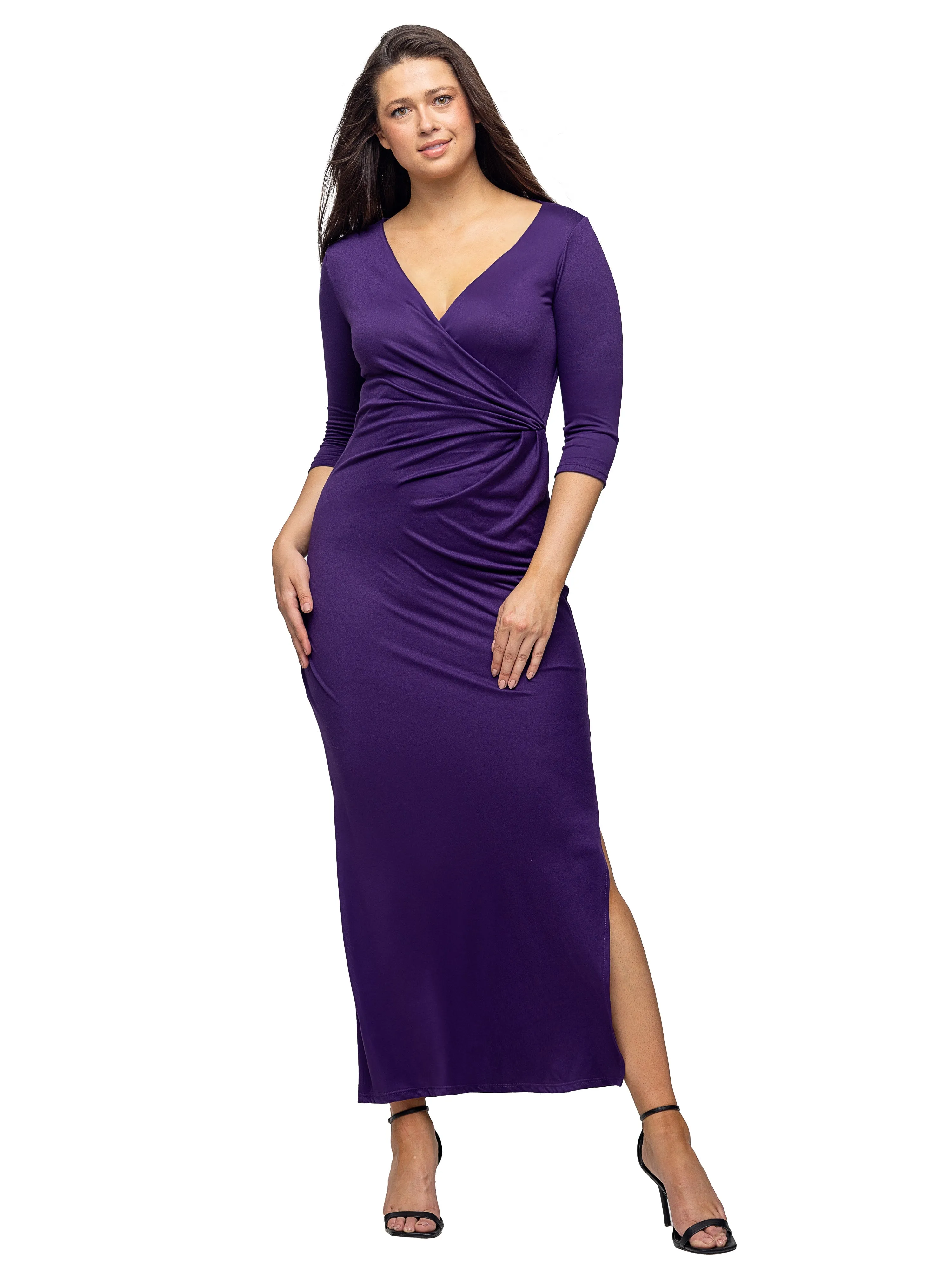 Fitted V-Neck Side Slit Maxi Dress