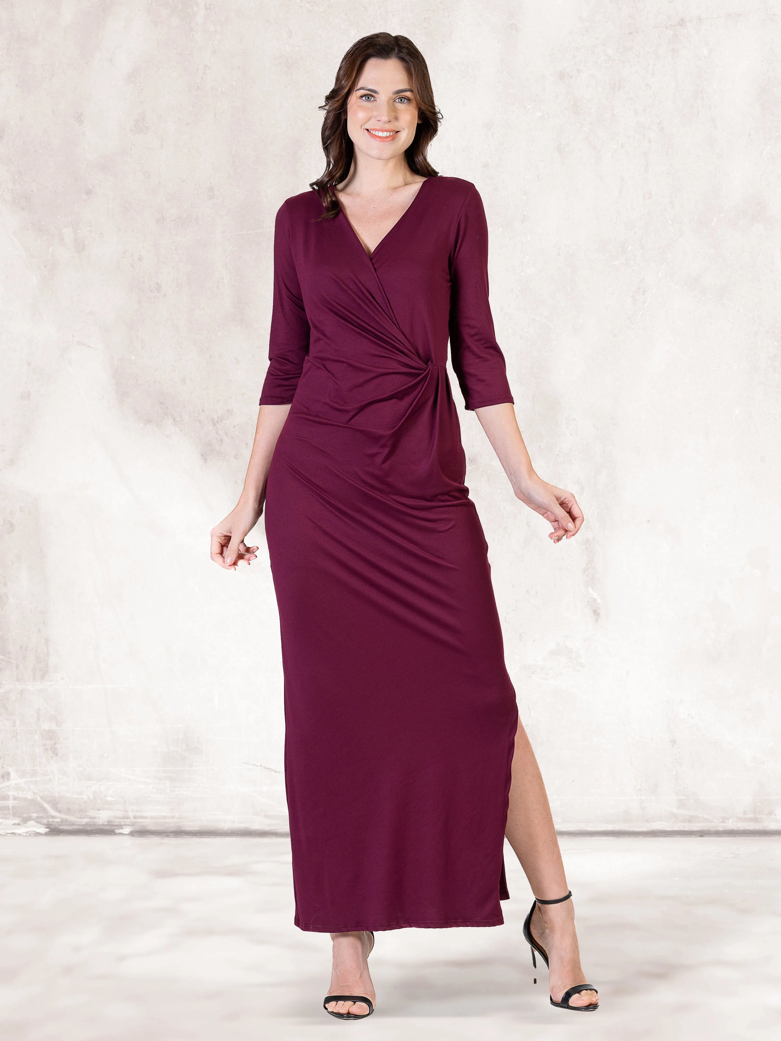 Fitted V-Neck Side Slit Maxi Dress