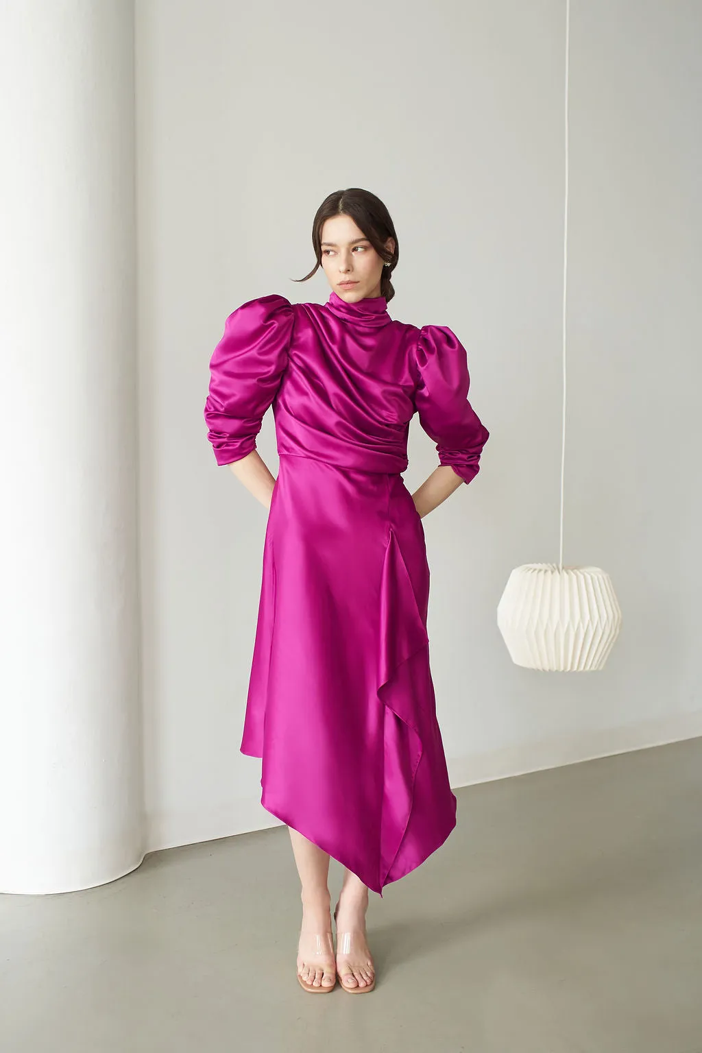 FLAVIA SATIN DRAPED DRESS MIDI