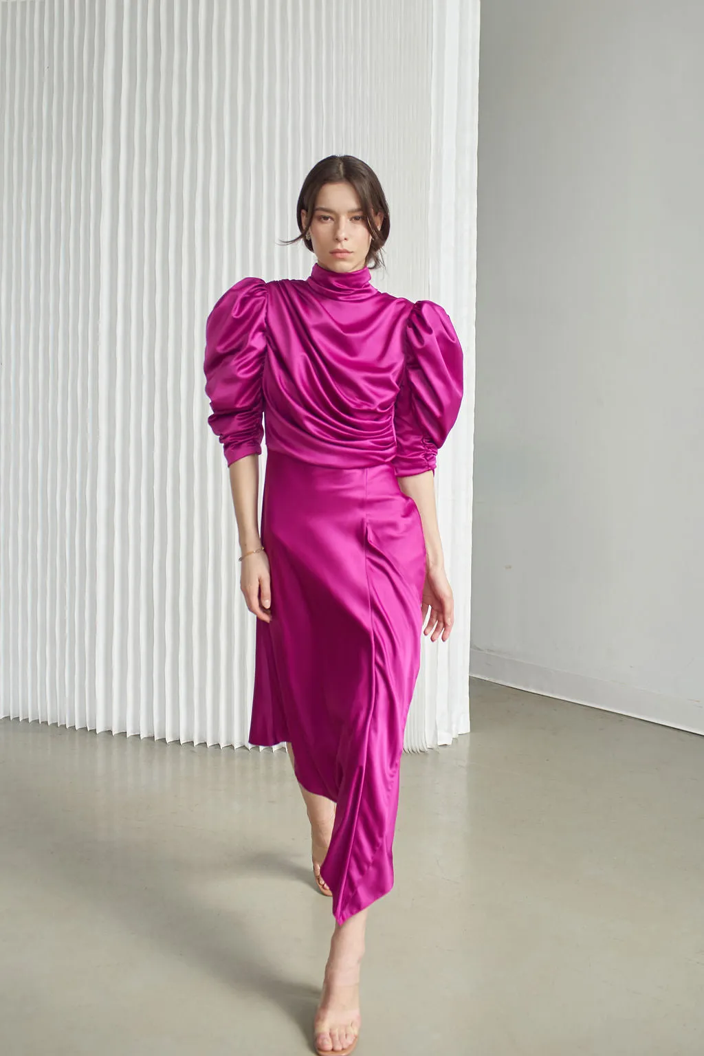 FLAVIA SATIN DRAPED DRESS MIDI