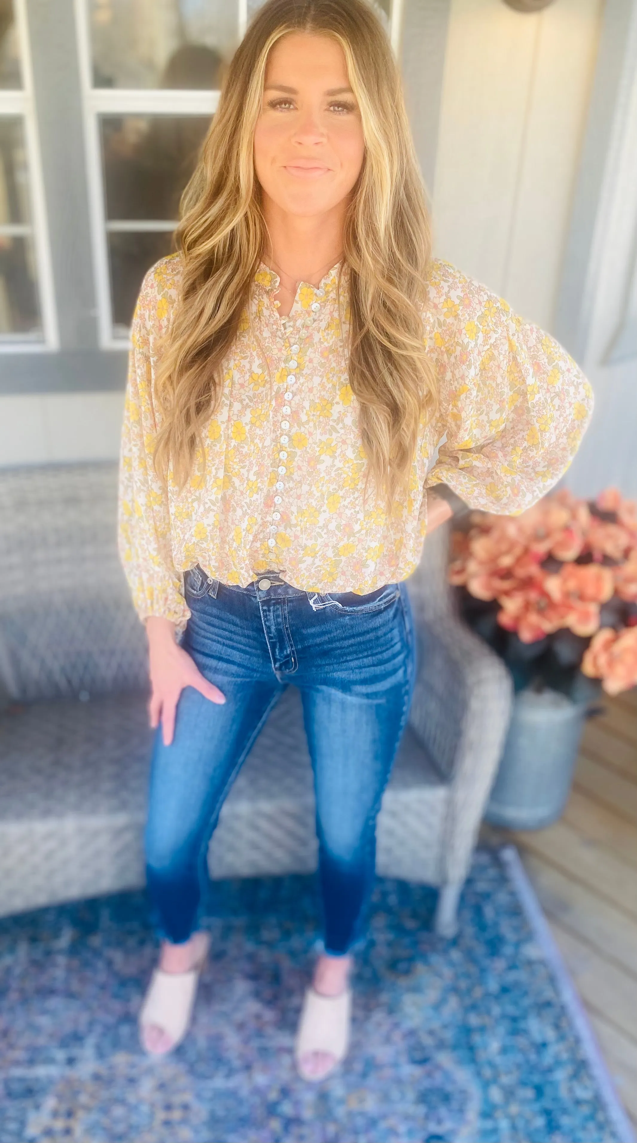 Floral Button Down Shirred Top