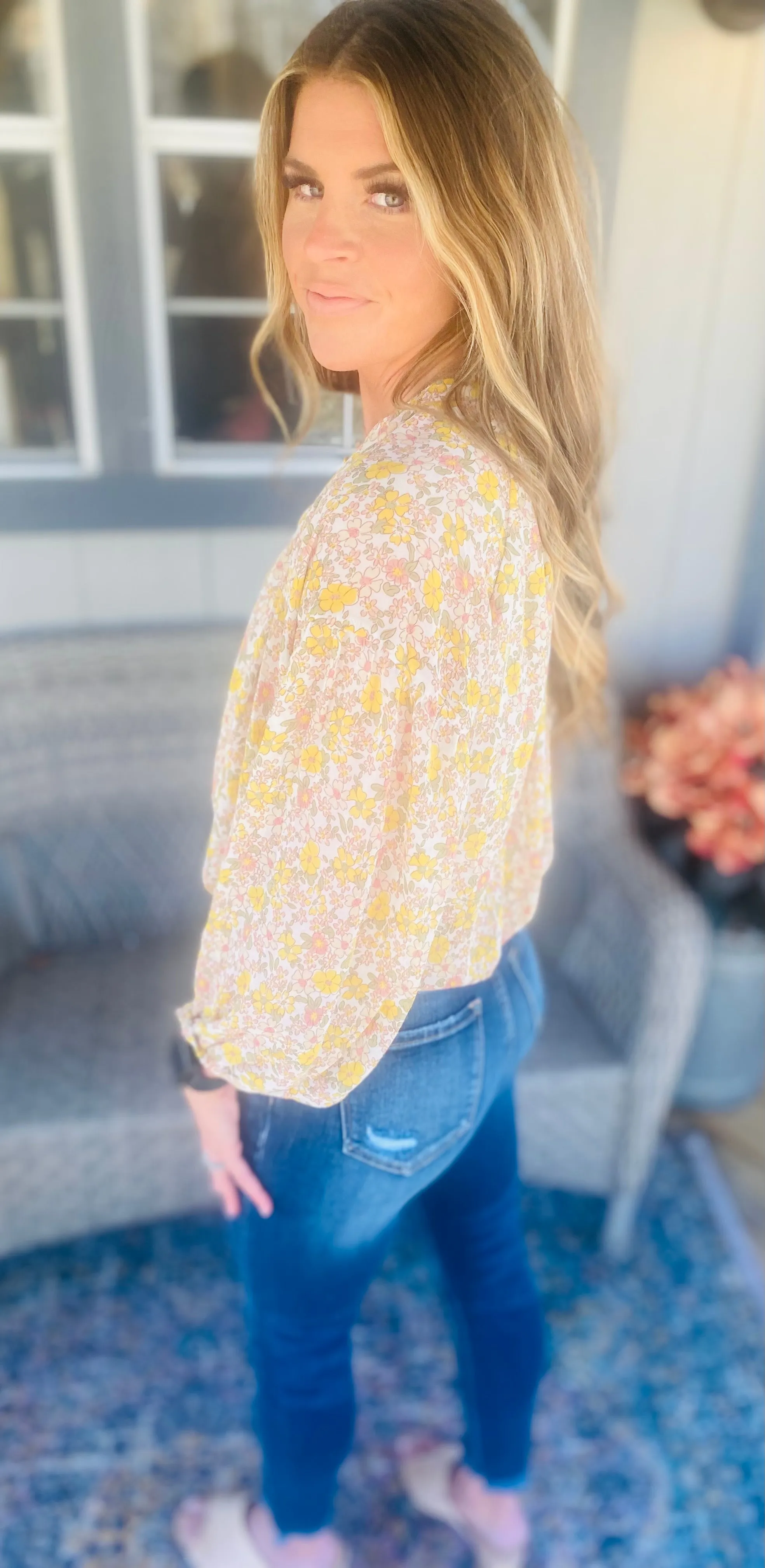 Floral Button Down Shirred Top