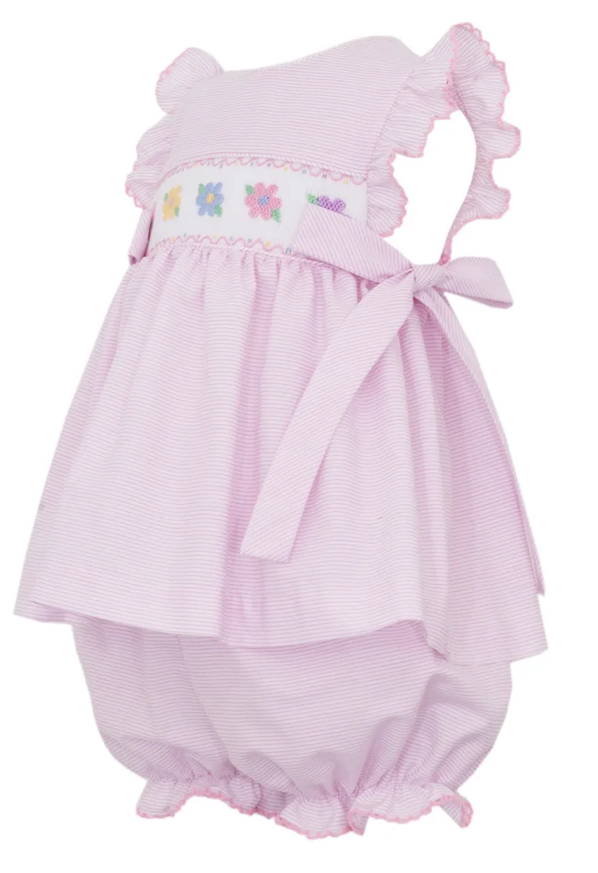Flowers Pink Stripe Smocked Bloomer Set