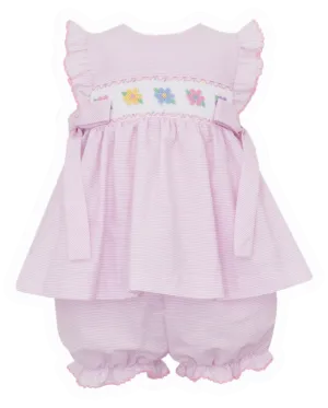 Flowers Pink Stripe Smocked Bloomer Set