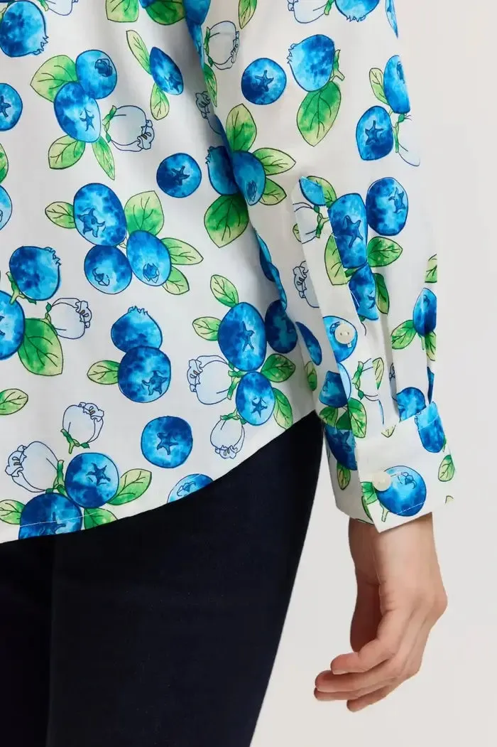 Foxcroft Hampton Watercolor Blueberries Long Sleeve Shirt