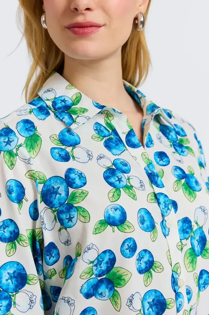 Foxcroft Hampton Watercolor Blueberries Long Sleeve Shirt