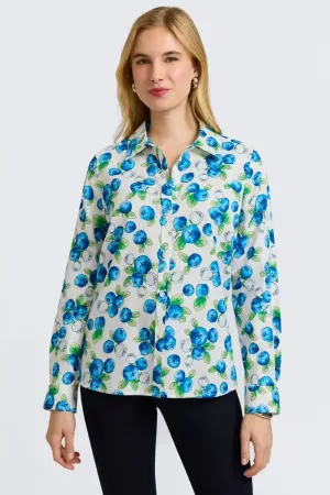 Foxcroft Hampton Watercolor Blueberries Long Sleeve Shirt