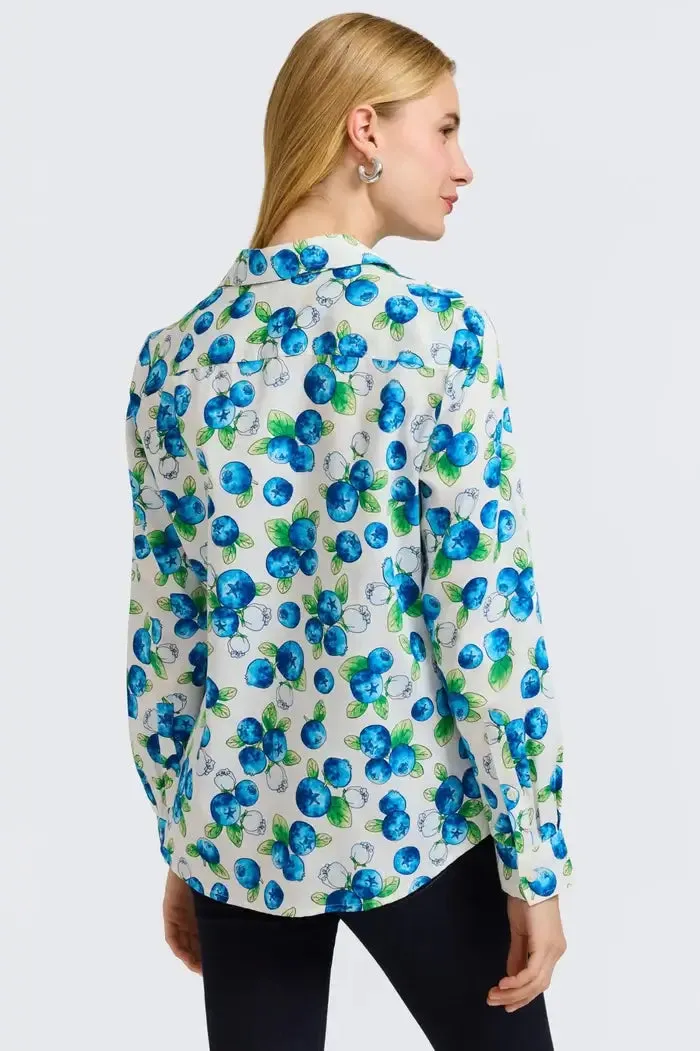 Foxcroft Hampton Watercolor Blueberries Long Sleeve Shirt