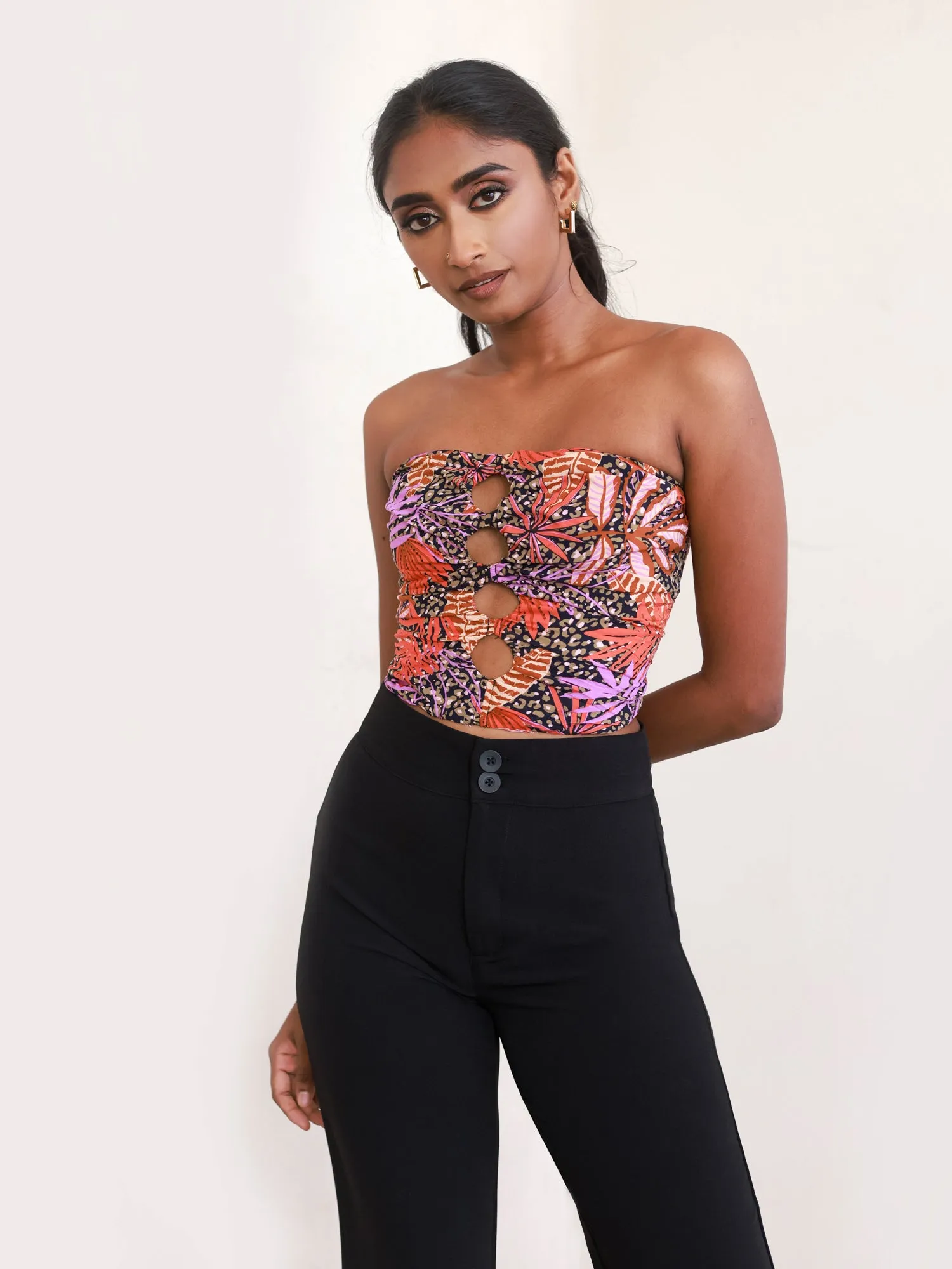 Front Hole Detail Printed Tube Top