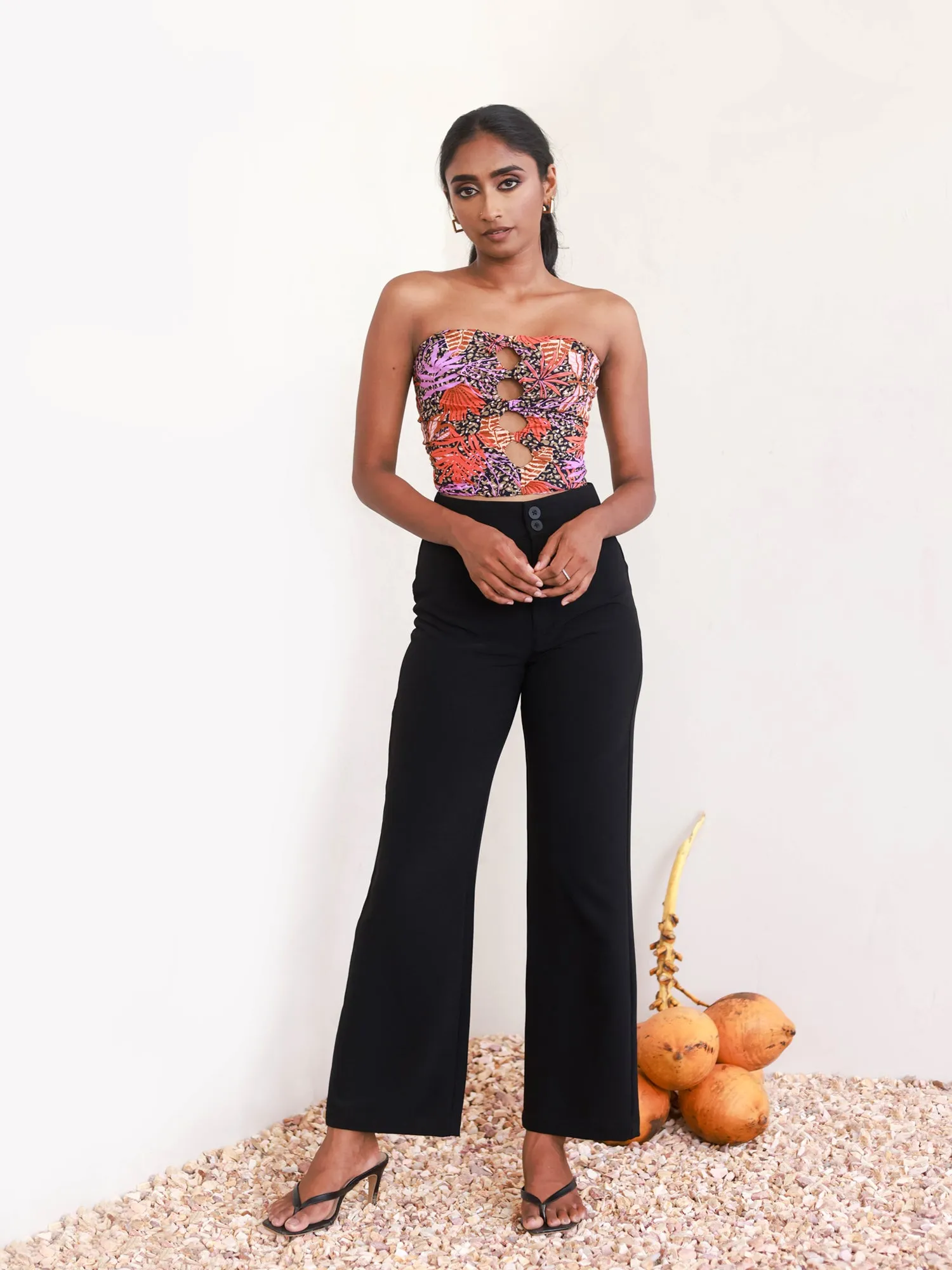 Front Hole Detail Printed Tube Top