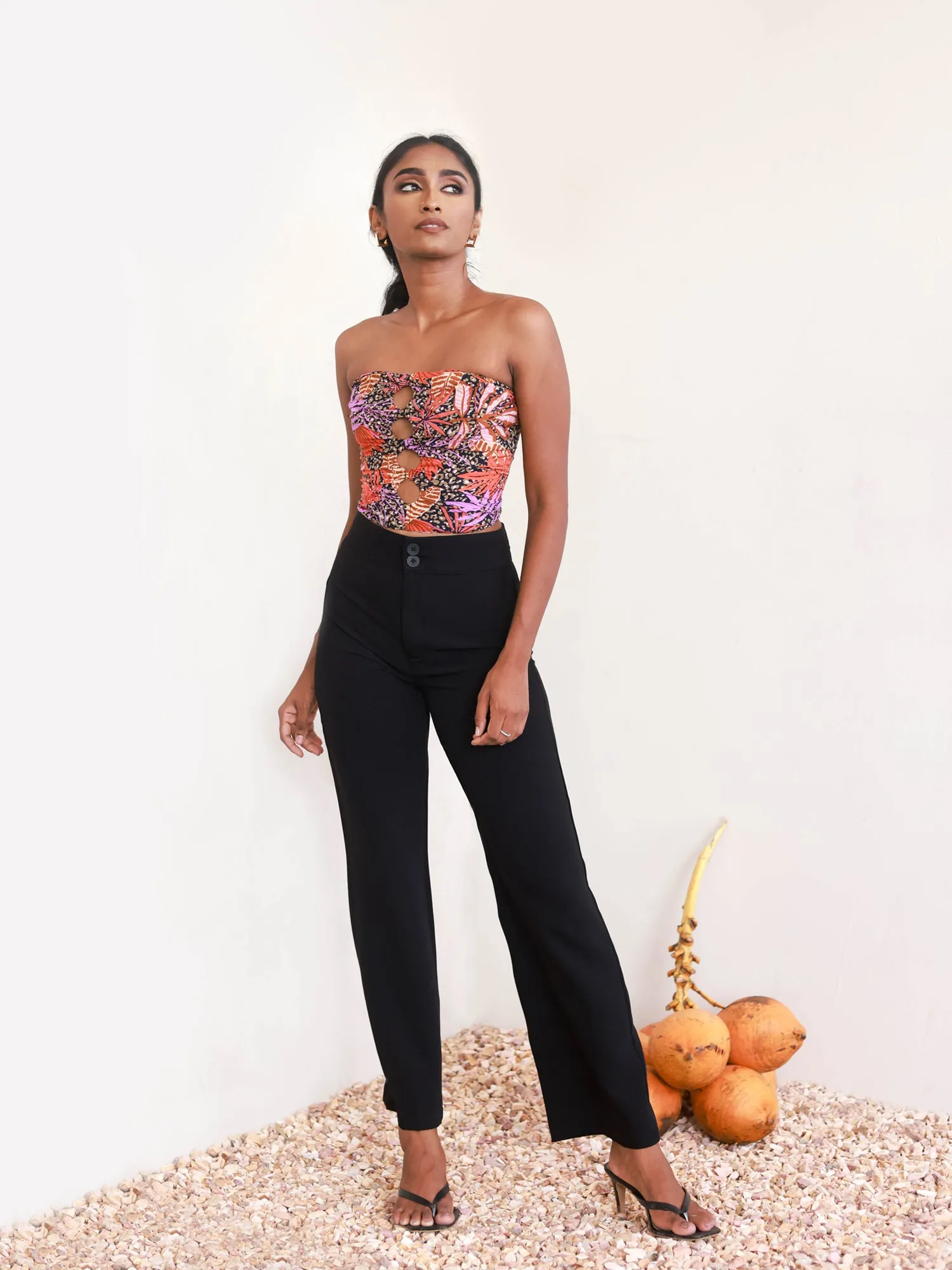 Front Hole Detail Printed Tube Top