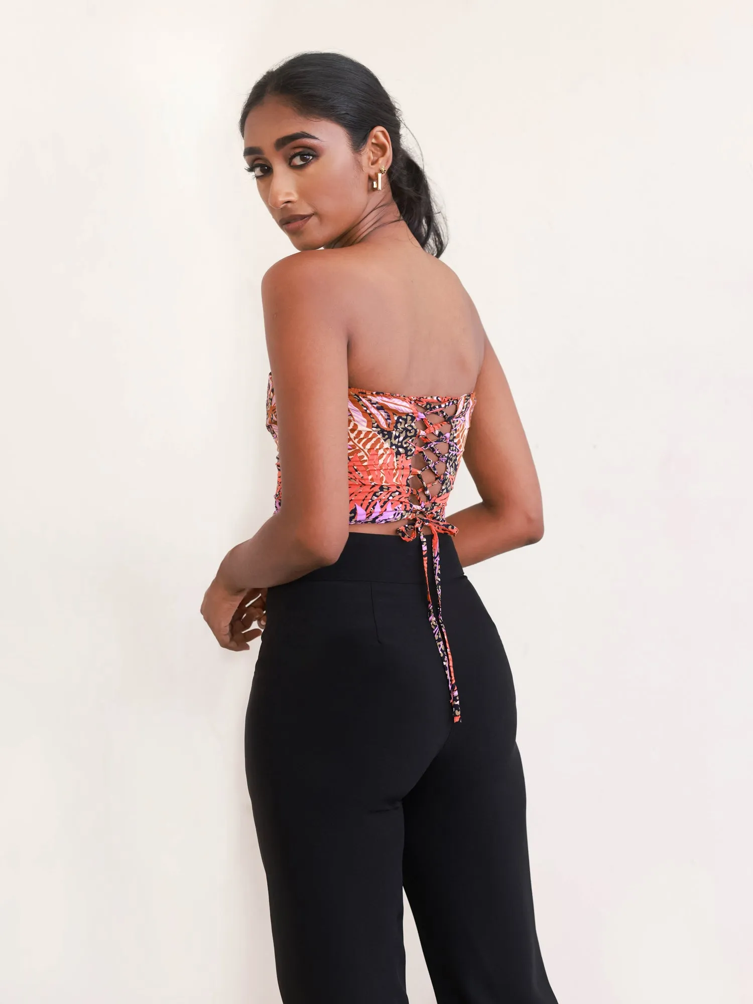 Front Hole Detail Printed Tube Top
