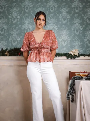 Front Tieup Printed Top