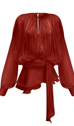 fully-pleated ruffled mini dress in Red