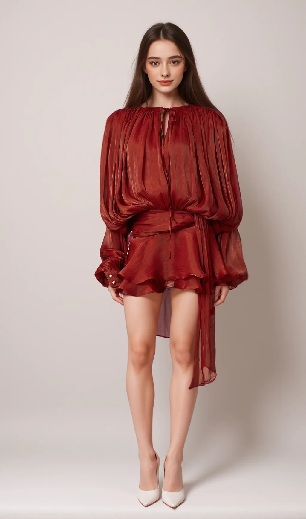 fully-pleated ruffled mini dress in Red