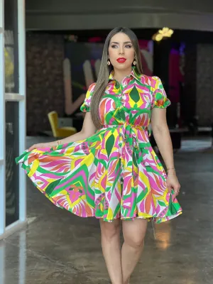 Geographic Print Mini Dress