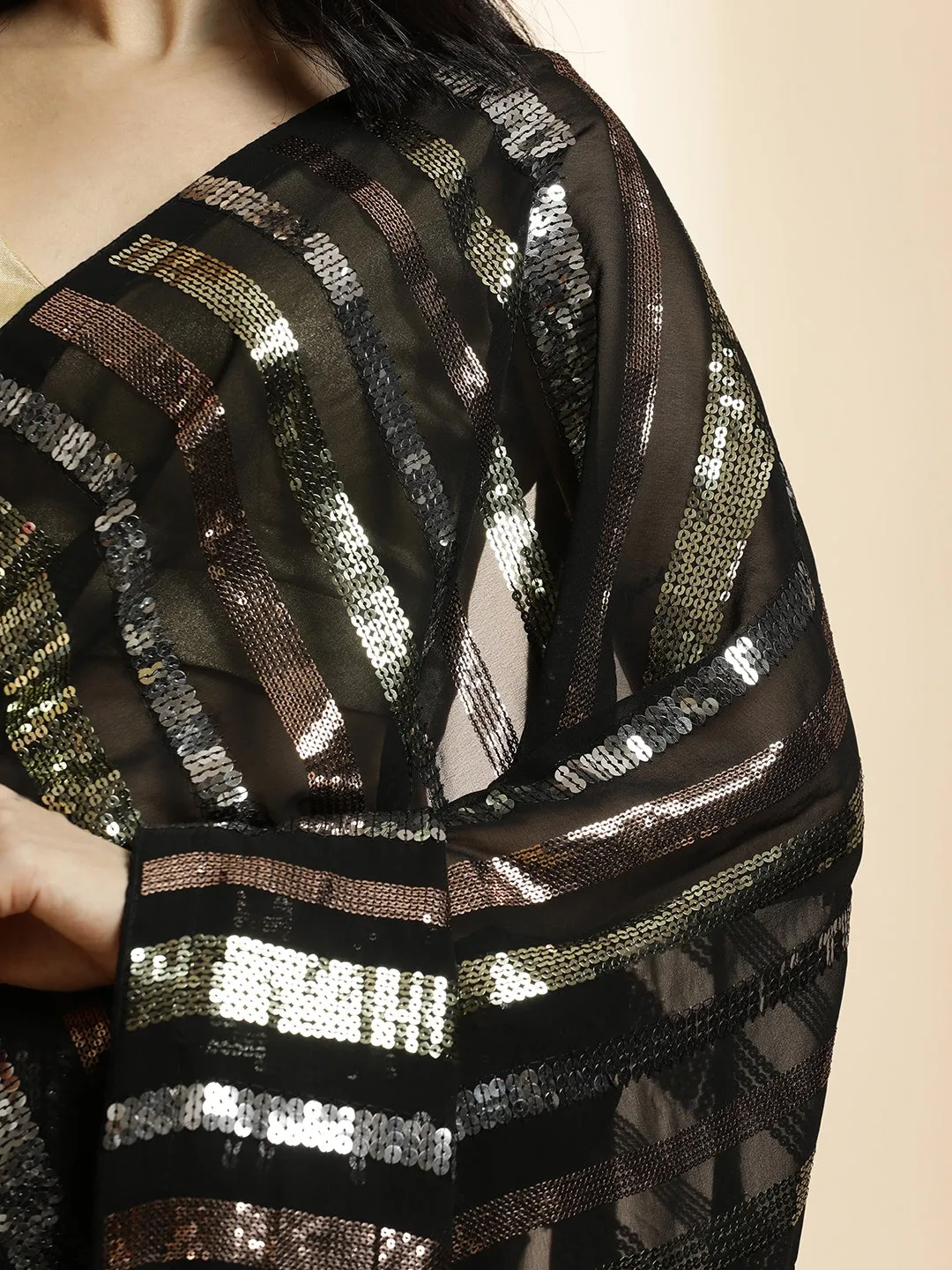 Georgette Sequin Embroidered Black Saree