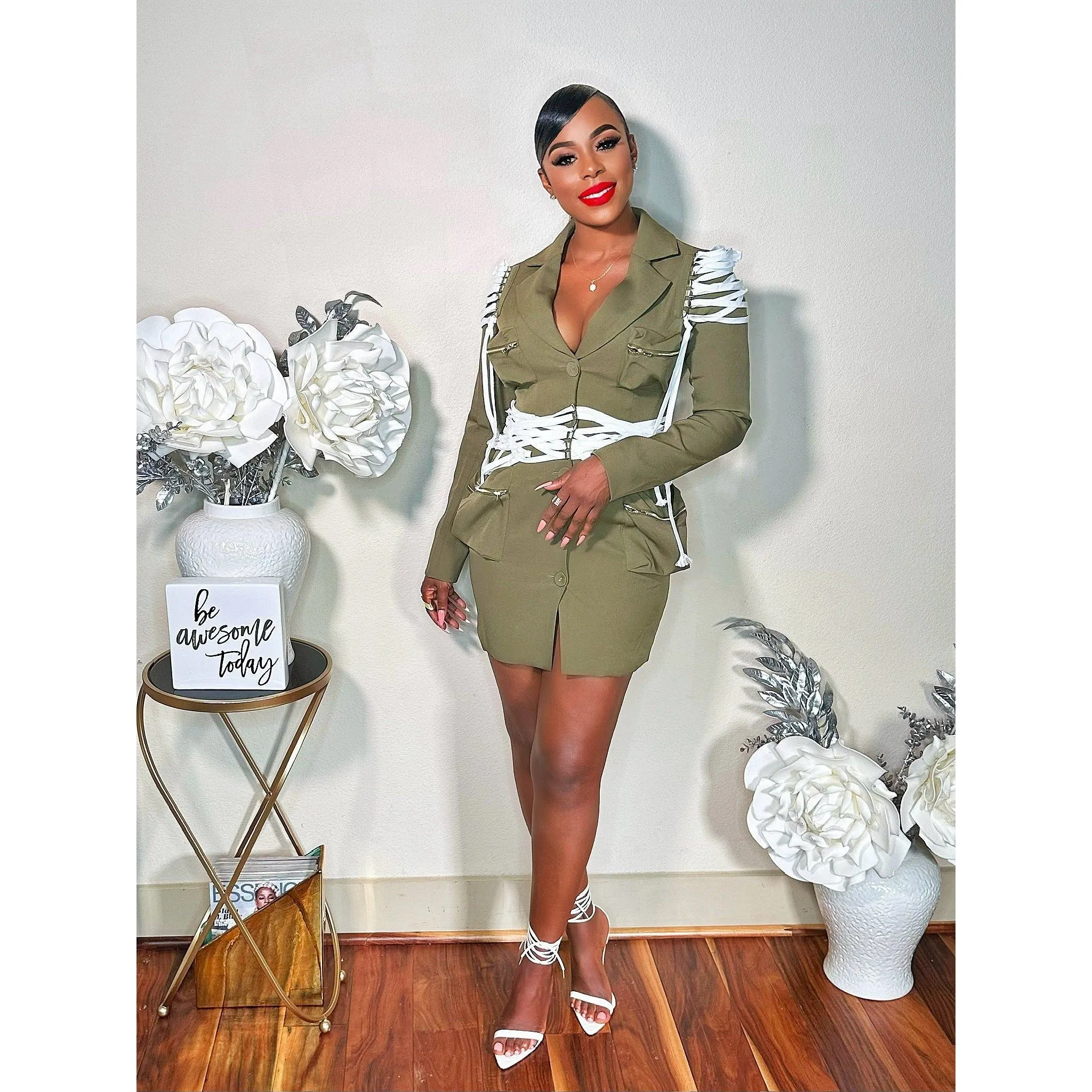 GET LACED UP BLAZER DRESS