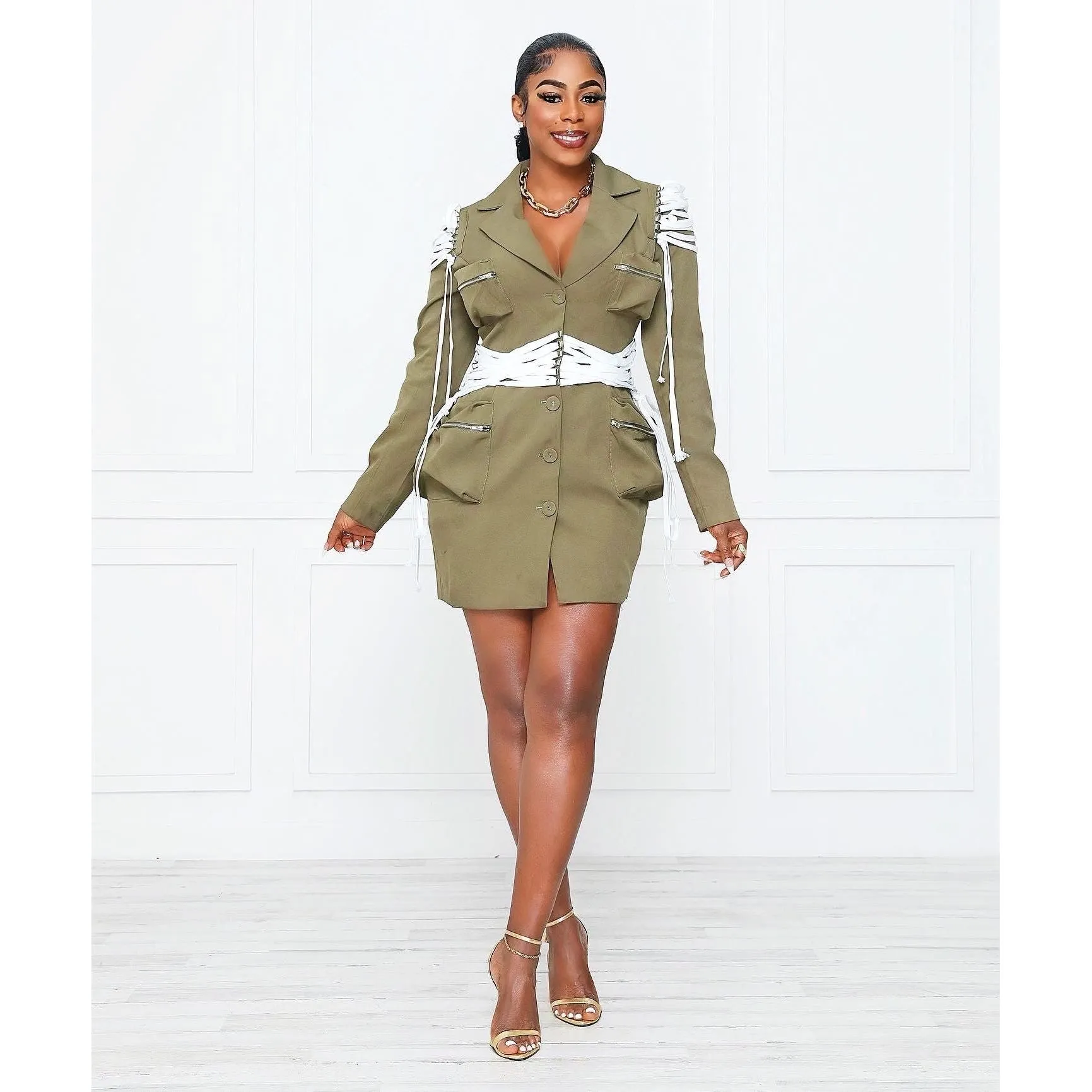 GET LACED UP BLAZER DRESS