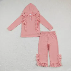 Girl's Baby/Toddler Pink Ruffle Hoodie Match Pants Clothing Set
