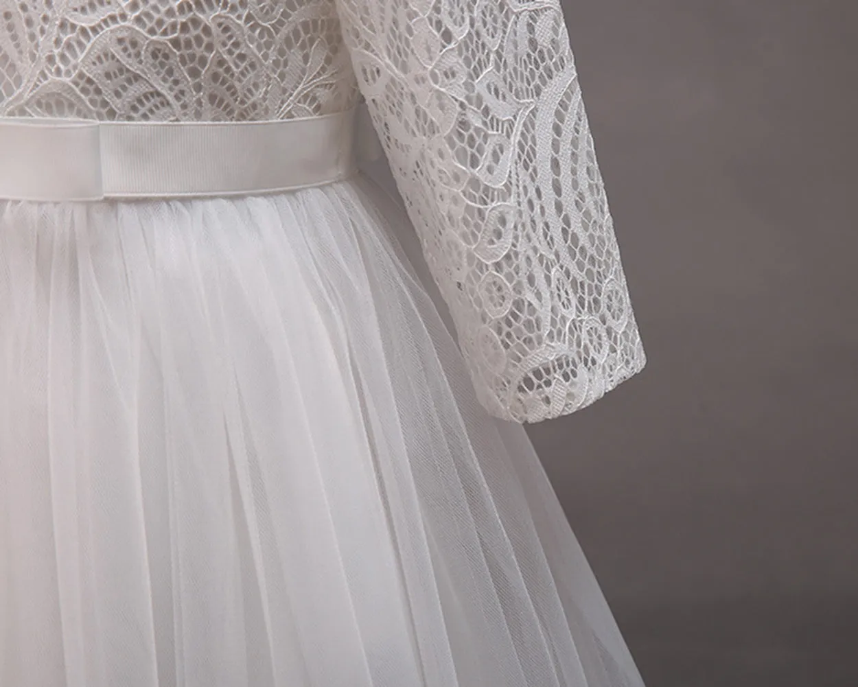 Girls Lace Tulle Floor Length Bridesmaid Party Wedding Formal dress