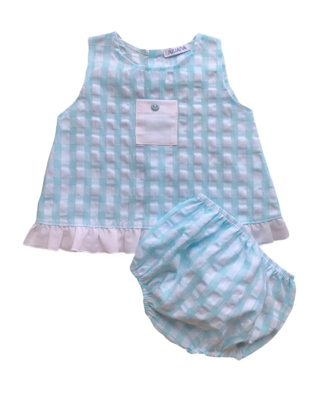 Girls Mint Green Gingham Dress and Pant Set