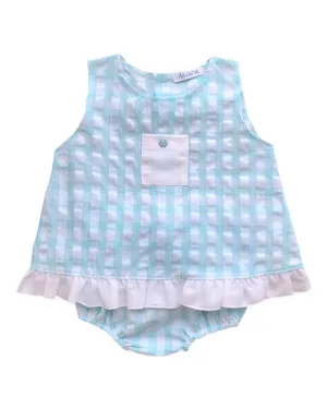 Girls Mint Green Gingham Dress and Pant Set