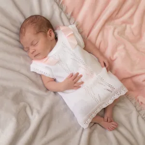 Girls White & Pink Satin Bow Knitted Dress & Pants