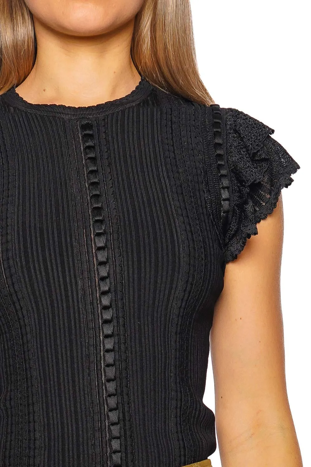 Giulia Noir Ruffled Knit Top