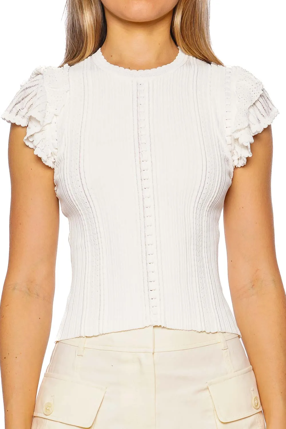 Giulia Pristine Ruffled Knit Top
