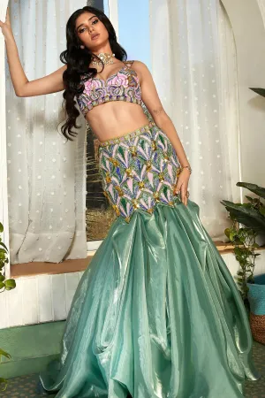 GLOW UP!- TEAL EMBELLISHED FULL LEHENGA SET